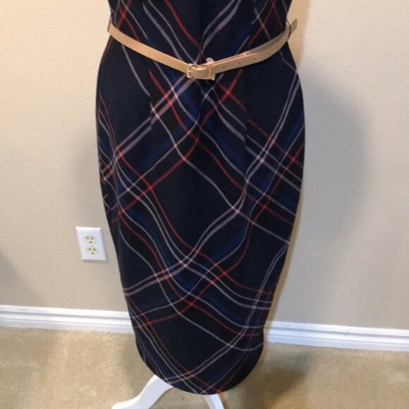 7th AVENUE By New York & Co. Sleeveless Navy Plaid Sheath Dress fully Lined-10 - Picture 8 of 13